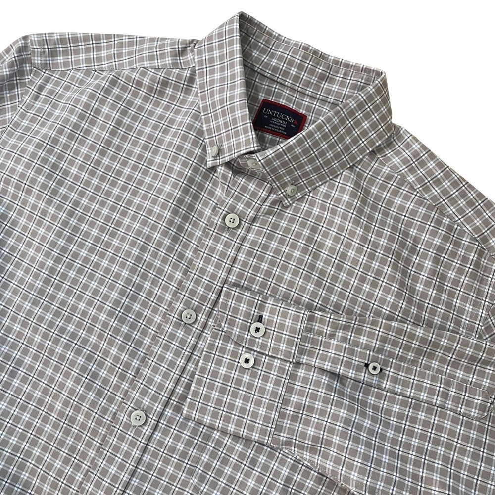 UNTUCKit Mens Maschitano Shirt M Tan Plaid Long Sleeve Wrinkle Free Cotton 40473